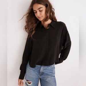 Madewell Lusterweave Hartfield Crop Shirt in True Black
